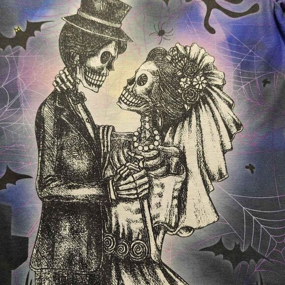 Set of 2 Bride & Groom Skeleton Dual Sided Graphic T-Shirts - Juniors Medium - Picture 8 of 10